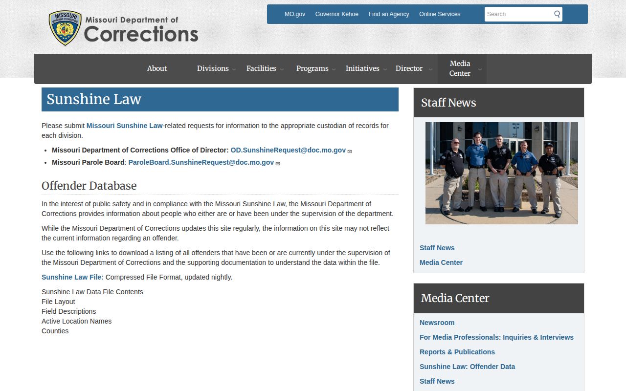 Worth County released inmate historical Missouri DOC Sunshine data