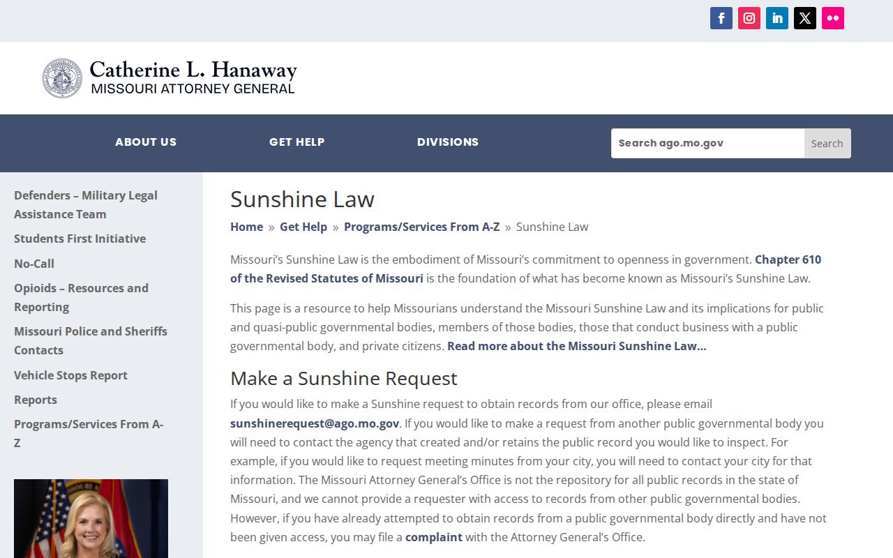 Missouri Attorney General Sunshine Law guidance used for Worth County release-record requests